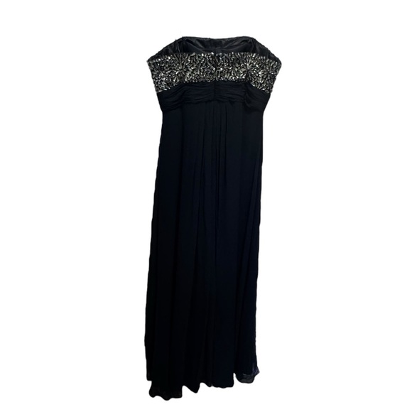 Theia Strapless Beaded Floral Navy Blue Silk Chiffon Gown Size 10 - Picture 2 of 15